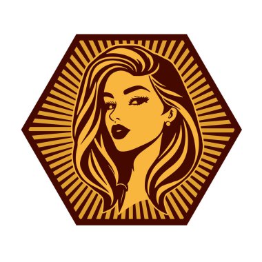 Klasik Kuaför Salonu - Monokrom Kadın Logosu. Boho Kadın Amblemi Dalgalı Saçlı Estetik. Minimalist Güzellik Rozeti - Saç ve Makyaj Markası.