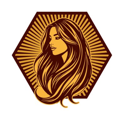 Klasik Kuaför Salonu - Monokrom Kadın Logosu. Boho Kadın Amblemi Dalgalı Saçlı Estetik. Minimalist Güzellik Rozeti - Saç ve Makyaj Markası.