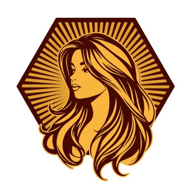 Klasik Kuaför Salonu - Monokrom Kadın Logosu. Boho Kadın Amblemi Dalgalı Saçlı Estetik. Minimalist Güzellik Rozeti - Saç ve Makyaj Markası.