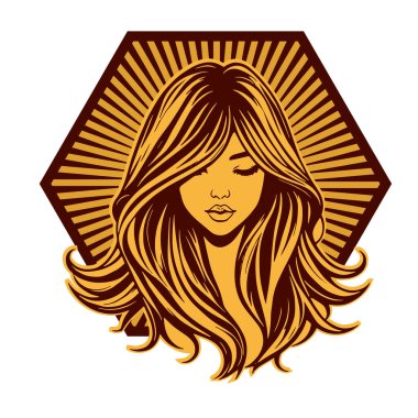 Klasik Kuaför Salonu - Monokrom Kadın Logosu. Boho Kadın Amblemi Dalgalı Saçlı Estetik. Minimalist Güzellik Rozeti - Saç ve Makyaj Markası.