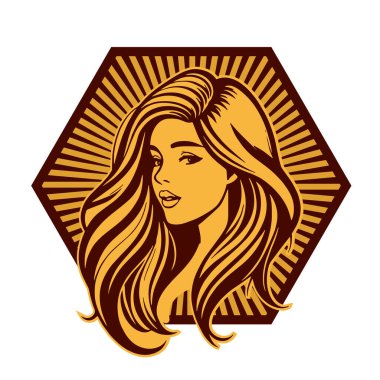 Klasik Kuaför Salonu - Monokrom Kadın Logosu. Boho Kadın Amblemi Dalgalı Saçlı Estetik. Minimalist Güzellik Rozeti - Saç ve Makyaj Markası.