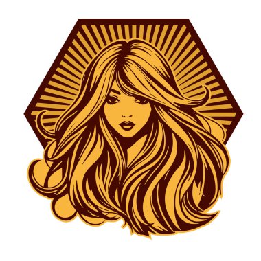 Klasik Kuaför Salonu - Monokrom Kadın Logosu. Boho Kadın Amblemi Dalgalı Saçlı Estetik. Minimalist Güzellik Rozeti - Saç ve Makyaj Markası.