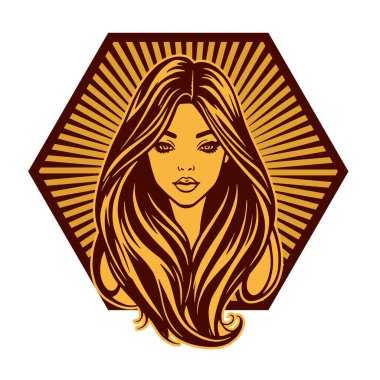 Klasik Kuaför Salonu - Monokrom Kadın Logosu. Boho Kadın Amblemi Dalgalı Saçlı Estetik. Minimalist Güzellik Rozeti - Saç ve Makyaj Markası.