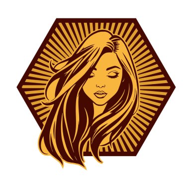 Klasik Kuaför Salonu - Monokrom Kadın Logosu. Boho Kadın Amblemi Dalgalı Saçlı Estetik. Minimalist Güzellik Rozeti - Saç ve Makyaj Markası.