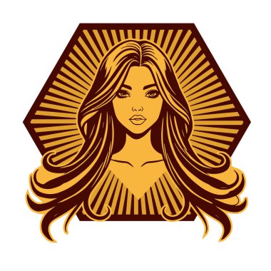 Klasik Kuaför Salonu - Monokrom Kadın Logosu. Boho Kadın Amblemi Dalgalı Saçlı Estetik. Minimalist Güzellik Rozeti - Saç ve Makyaj Markası.