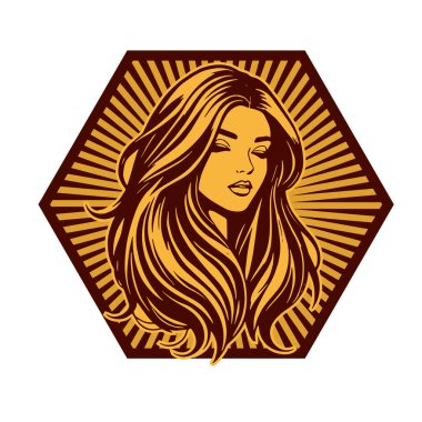 Klasik Kuaför Salonu - Monokrom Kadın Logosu. Boho Kadın Amblemi Dalgalı Saçlı Estetik. Minimalist Güzellik Rozeti - Saç ve Makyaj Markası.