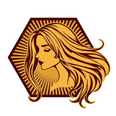 Klasik Kuaför Salonu - Monokrom Kadın Logosu. Boho Kadın Amblemi Dalgalı Saçlı Estetik. Minimalist Güzellik Rozeti - Saç ve Makyaj Markası.