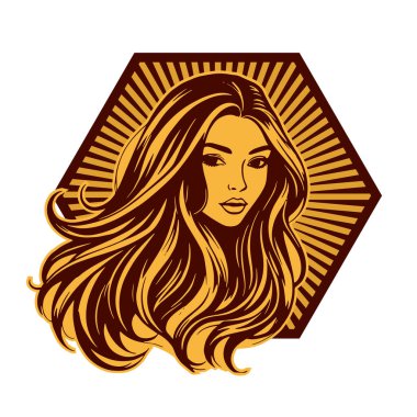 Klasik Kuaför Salonu - Monokrom Kadın Logosu. Boho Kadın Amblemi Dalgalı Saçlı Estetik. Minimalist Güzellik Rozeti - Saç ve Makyaj Markası.