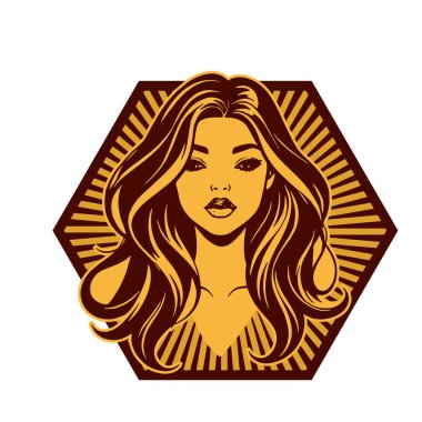 Klasik Kuaför Salonu - Monokrom Kadın Logosu. Boho Kadın Amblemi Dalgalı Saçlı Estetik. Minimalist Güzellik Rozeti - Saç ve Makyaj Markası.