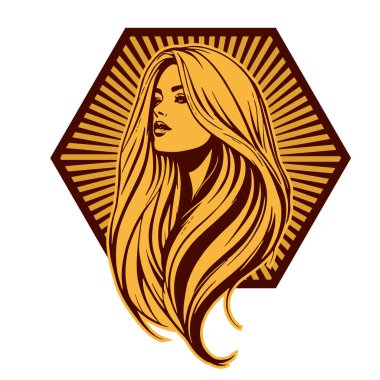 Klasik Kuaför Salonu - Monokrom Kadın Logosu. Boho Kadın Amblemi Dalgalı Saçlı Estetik. Minimalist Güzellik Rozeti - Saç ve Makyaj Markası.