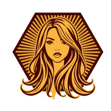Klasik Kuaför Salonu - Monokrom Kadın Logosu. Boho Kadın Amblemi Dalgalı Saçlı Estetik. Minimalist Güzellik Rozeti - Saç ve Makyaj Markası.