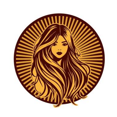 Klasik Kuaför Salonu - Monokrom Kadın Logosu. Boho Kadın Amblemi Dalgalı Saçlı Estetik. Minimalist Güzellik Rozeti - Saç ve Makyaj Markası.