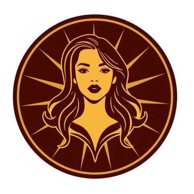 Lüks Kadın Amblemi - Salon ve Spa Logosu. Klasik Güzellik Rozeti - Monoline Saç Tasarımı. Kadınsı Saç Logosu - Dalgalı Kilitli Amblem.