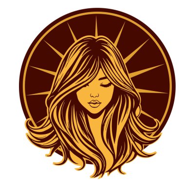 Zarif Kadın Amblemi - Tek Renkli Kuaför Logosu. Şık Kadın Silueti - Güzellik Markası Rozeti. Dalgalı Saçlı Kadın Tepesi Kuaför Maskotu.
