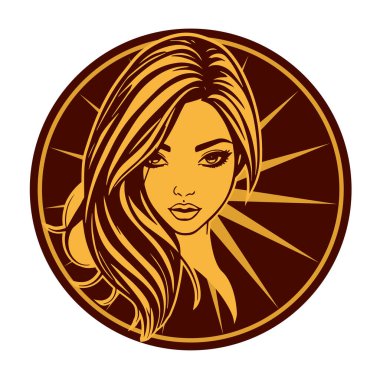 Zarif Kadın Amblemi - Tek Renkli Kuaför Logosu. Şık Kadın Silueti - Güzellik Markası Rozeti. Dalgalı Saçlı Kadın Tepesi Kuaför Maskotu.
