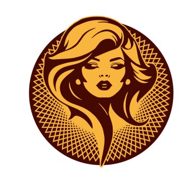 Klasik Kuaför Salonu - Monokrom Kadın Logosu. Boho Kadın Amblemi Dalgalı Saçlı Estetik. Minimalist Güzellik Rozeti - Saç ve Makyaj Markası.