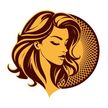 Klasik Kuaför Salonu - Monokrom Kadın Logosu. Boho Kadın Amblemi Dalgalı Saçlı Estetik. Minimalist Güzellik Rozeti - Saç ve Makyaj Markası.