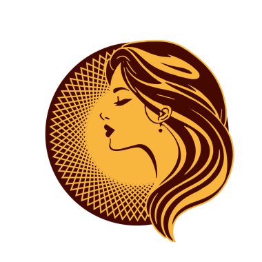 Klasik Kuaför Salonu - Monokrom Kadın Logosu. Boho Kadın Amblemi Dalgalı Saçlı Estetik. Minimalist Güzellik Rozeti - Saç ve Makyaj Markası.