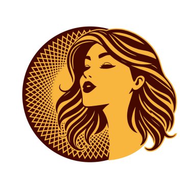 Klasik Kuaför Salonu - Monokrom Kadın Logosu. Boho Kadın Amblemi Dalgalı Saçlı Estetik. Minimalist Güzellik Rozeti - Saç ve Makyaj Markası.