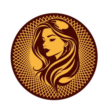 Klasik Kuaför Salonu - Monokrom Kadın Logosu. Boho Kadın Amblemi Dalgalı Saçlı Estetik. Minimalist Güzellik Rozeti - Saç ve Makyaj Markası.