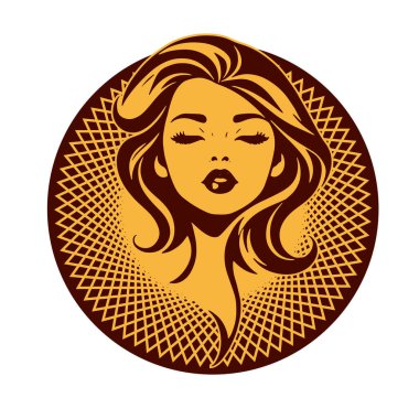 Klasik Kuaför Salonu - Monokrom Kadın Logosu. Boho Kadın Amblemi Dalgalı Saçlı Estetik. Minimalist Güzellik Rozeti - Saç ve Makyaj Markası.