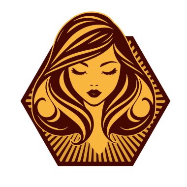 Klasik Kuaför Salonu - Monokrom Kadın Logosu. Boho Kadın Amblemi Dalgalı Saçlı Estetik. Minimalist Güzellik Rozeti - Saç ve Makyaj Markası.