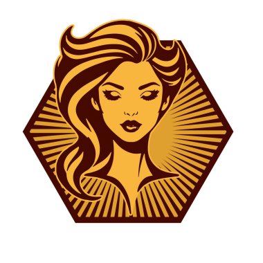 Klasik Kuaför Salonu - Monokrom Kadın Logosu. Boho Kadın Amblemi Dalgalı Saçlı Estetik. Minimalist Güzellik Rozeti - Saç ve Makyaj Markası.