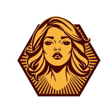 Klasik Kuaför Salonu - Monokrom Kadın Logosu. Boho Kadın Amblemi Dalgalı Saçlı Estetik. Minimalist Güzellik Rozeti - Saç ve Makyaj Markası.