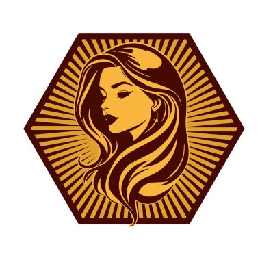 Klasik Kuaför Salonu - Monokrom Kadın Logosu. Boho Kadın Amblemi Dalgalı Saçlı Estetik. Minimalist Güzellik Rozeti - Saç ve Makyaj Markası.