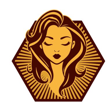 Klasik Kuaför Salonu - Monokrom Kadın Logosu. Boho Kadın Amblemi Dalgalı Saçlı Estetik. Minimalist Güzellik Rozeti - Saç ve Makyaj Markası.