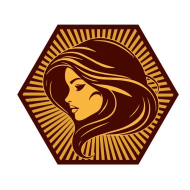 Klasik Kuaför Salonu - Monokrom Kadın Logosu. Boho Kadın Amblemi Dalgalı Saçlı Estetik. Minimalist Güzellik Rozeti - Saç ve Makyaj Markası.