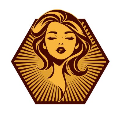 Klasik Kuaför Salonu - Monokrom Kadın Logosu. Boho Kadın Amblemi Dalgalı Saçlı Estetik. Minimalist Güzellik Rozeti - Saç ve Makyaj Markası.