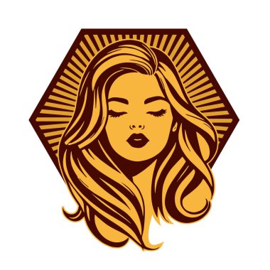 Klasik Kuaför Salonu - Monokrom Kadın Logosu. Boho Kadın Amblemi Dalgalı Saçlı Estetik. Minimalist Güzellik Rozeti - Saç ve Makyaj Markası.