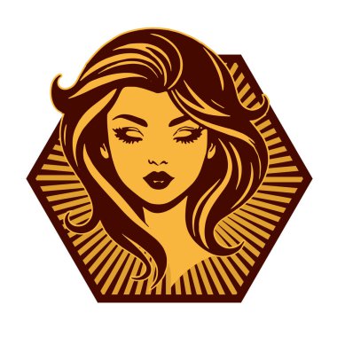 Klasik Kuaför Salonu - Monokrom Kadın Logosu. Boho Kadın Amblemi Dalgalı Saçlı Estetik. Minimalist Güzellik Rozeti - Saç ve Makyaj Markası.