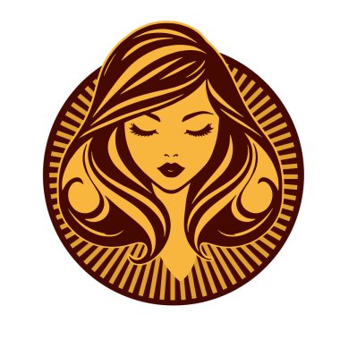 Klasik Kuaför Salonu - Monokrom Kadın Logosu. Boho Kadın Amblemi Dalgalı Saçlı Estetik. Minimalist Güzellik Rozeti - Saç ve Makyaj Markası.