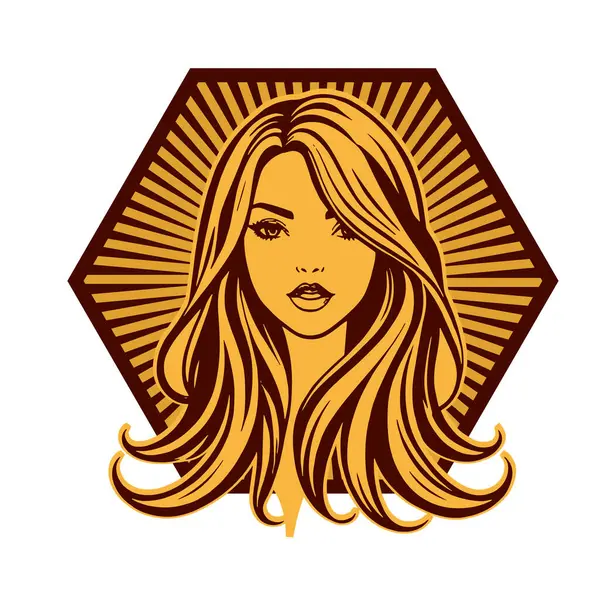 Klasik Kuaför Salonu - Monokrom Kadın Logosu. Boho Kadın Amblemi Dalgalı Saçlı Estetik. Minimalist Güzellik Rozeti - Saç ve Makyaj Markası.