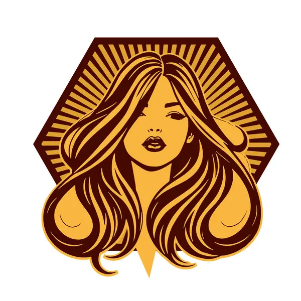 Klasik Kuaför Salonu - Monokrom Kadın Logosu. Boho Kadın Amblemi Dalgalı Saçlı Estetik. Minimalist Güzellik Rozeti - Saç ve Makyaj Markası.