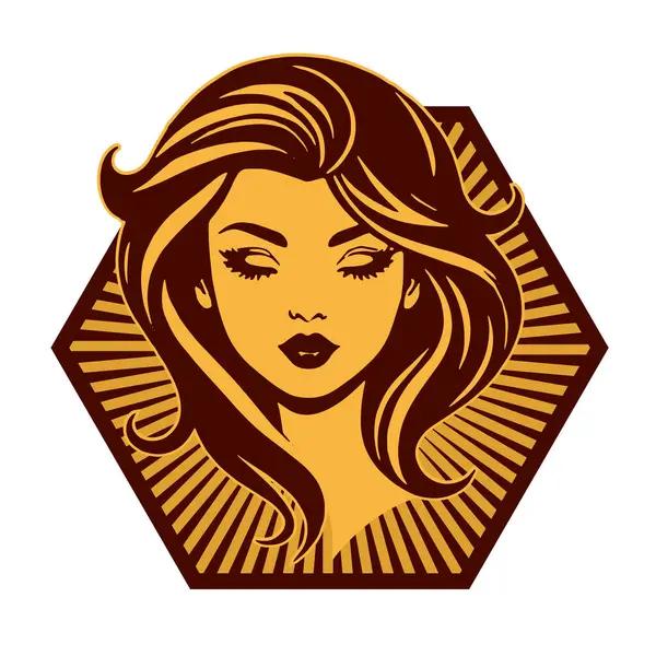 Klasik Kuaför Salonu - Monokrom Kadın Logosu. Boho Kadın Amblemi Dalgalı Saçlı Estetik. Minimalist Güzellik Rozeti - Saç ve Makyaj Markası.