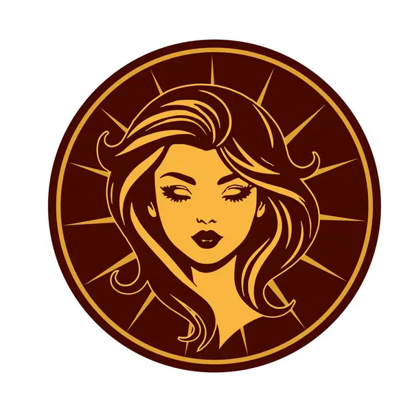 Zarif Kadın Amblemi - Tek Renkli Kuaför Logosu. Şık Kadın Silueti - Güzellik Markası Rozeti. Dalgalı Saçlı Kadın Tepesi Kuaför Maskotu.