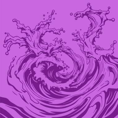 Okyanus dalgası illüstrasyon vektör sanatı. Tek renkli sanatta denizin büyük dalgaları.