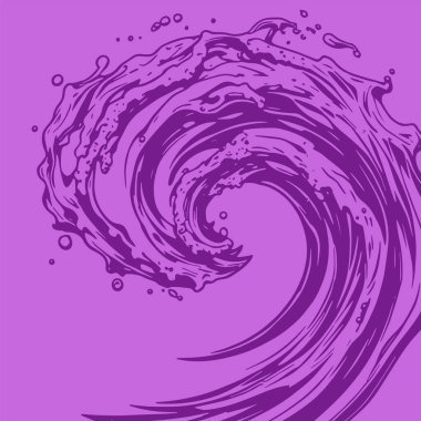 Okyanus dalgası illüstrasyon vektör sanatı. Tek renkli sanatta denizin büyük dalgaları.