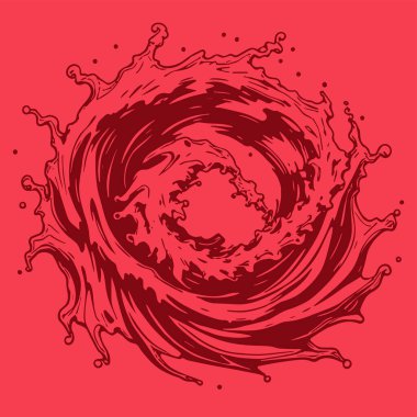 Okyanus dalgası illüstrasyon vektör sanatı. Tek renkli sanatta denizin büyük dalgaları.