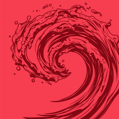 Okyanus dalgası illüstrasyon vektör sanatı. Tek renkli sanatta denizin büyük dalgaları.