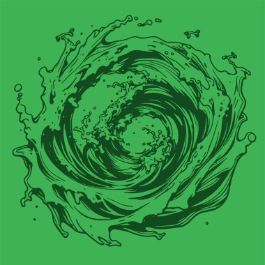 Okyanus dalgası illüstrasyon vektör sanatı. Tek renkli sanatta denizin büyük dalgaları.