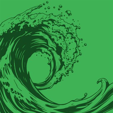 Okyanus dalgası illüstrasyon vektör sanatı. Tek renkli sanatta denizin büyük dalgaları.