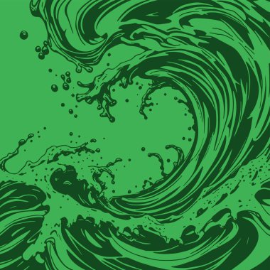 Okyanus dalgası illüstrasyon vektör sanatı. Tek renkli sanatta denizin büyük dalgaları.