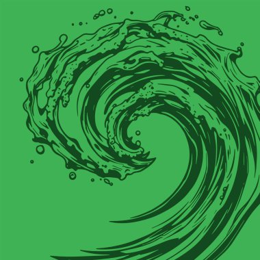 Okyanus dalgası illüstrasyon vektör sanatı. Tek renkli sanatta denizin büyük dalgaları.