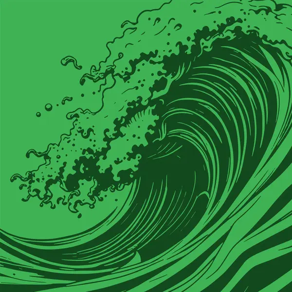 Okyanus dalgası illüstrasyon vektör sanatı. Tek renkli sanatta denizin büyük dalgaları.