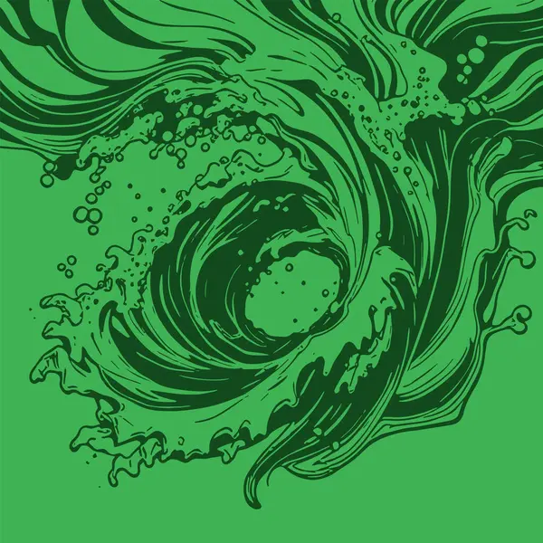 Okyanus dalgası illüstrasyon vektör sanatı. Tek renkli sanatta denizin büyük dalgaları.