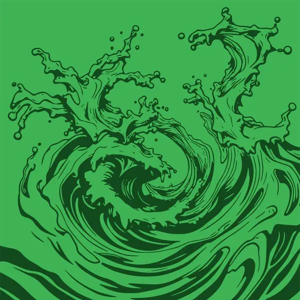 Okyanus dalgası illüstrasyon vektör sanatı. Tek renkli sanatta denizin büyük dalgaları.